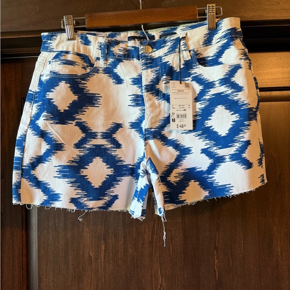 Piombo Blue and White Patterned Stretch Cotton Women Shorts, size 12 - Picture 1 of 3
